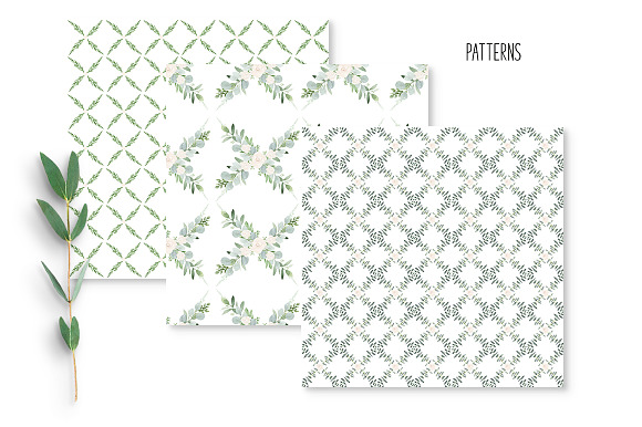Seamless Watercolor Greenery Pattern in Patterns - product preview 5