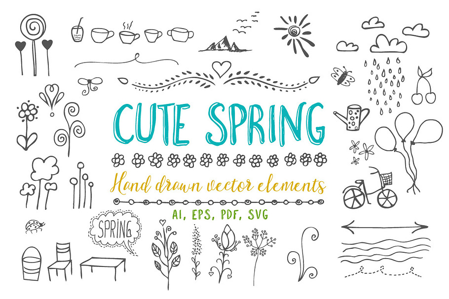 Cute spring vector elements part 1.