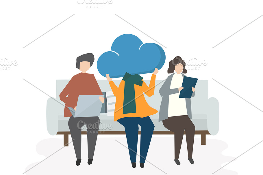 Illustration of people sharing cloud