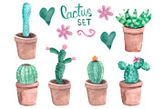 Watercolor cactus. Vector.