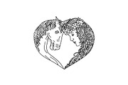 Unicorn and Maiden Heart Drawing