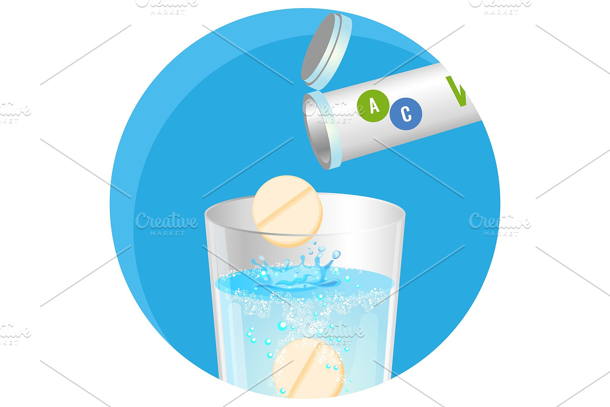 Healthy natural vitamins in transparent glass of water in Illustrations - product preview 8