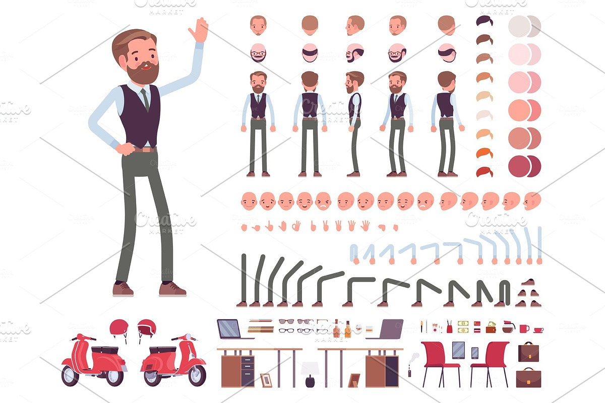 Handsome male office employee character creation set in Illustrations - product preview 8