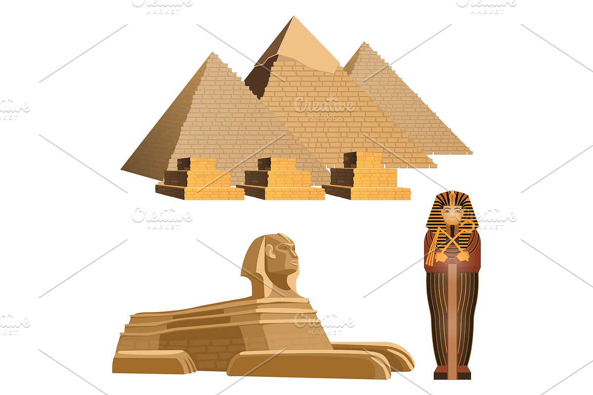 Egyptian pyramids, ancient sphinx and sarcophagus of pharaoh in Illustrations - product preview 8