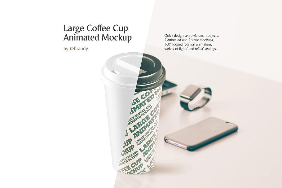 Large Coffee Cup Animated Mockup in Product Mockups - product preview 8