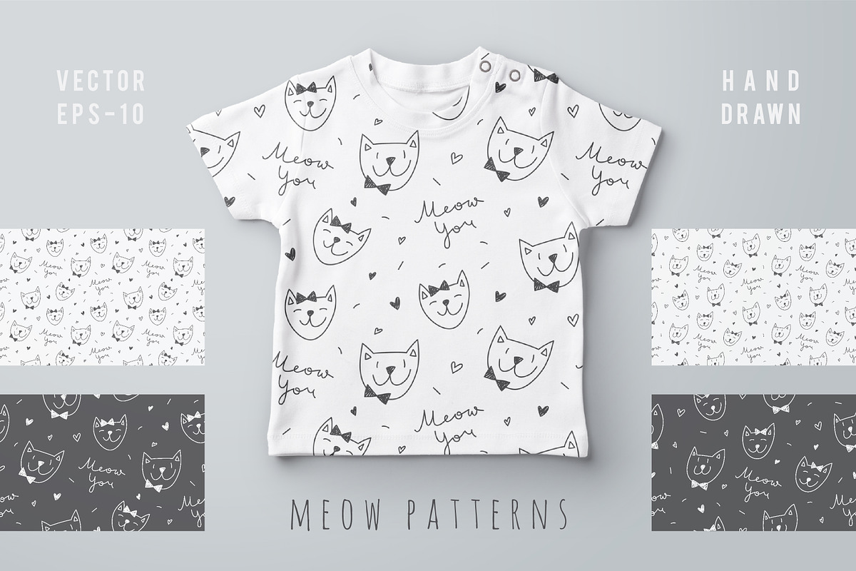 Cute cats 4 patterns in Patterns - product preview 8