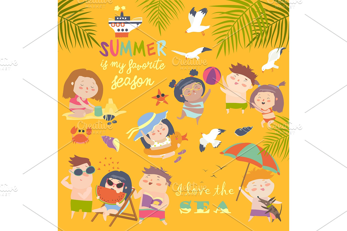 Summer childs outdoor activities. Beach holiday in Illustrations - product preview 8