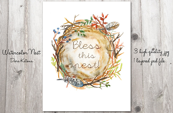 Printable Watercolor Nest in Illustrations - product preview 1