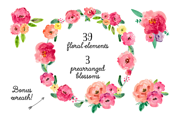Garden Florals Watercolor Clipart in Illustrations - product preview 1