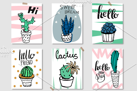 Hand drawing. Cacti set. in Illustrations - product preview 3