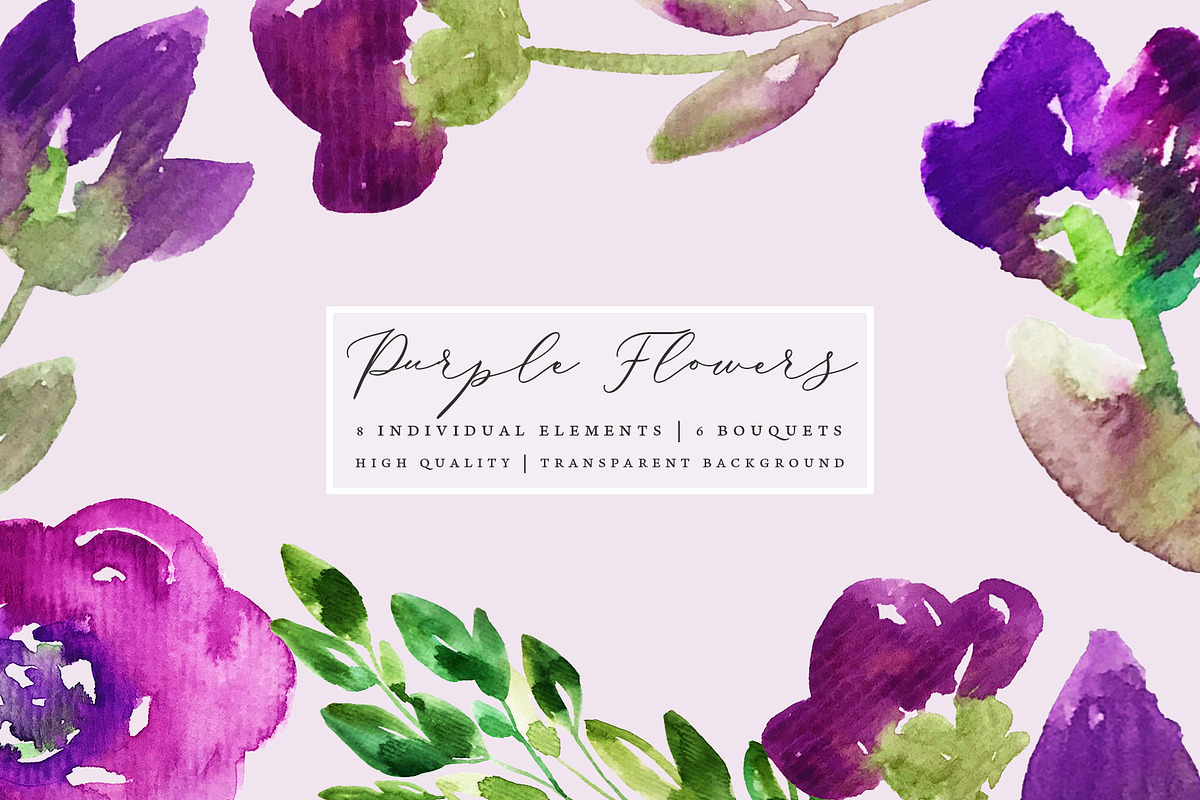 Purple Flowers - Clip Art Set in Illustrations - product preview 8