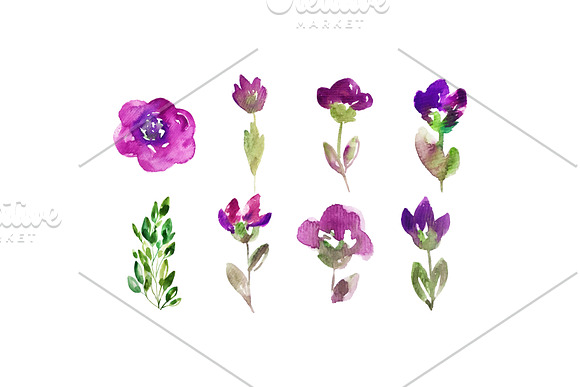 Purple Flowers - Clip Art Set in Illustrations - product preview 4