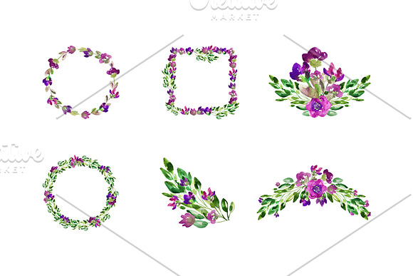 Purple Flowers - Clip Art Set in Illustrations - product preview 5