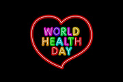world health day neon vector heart
