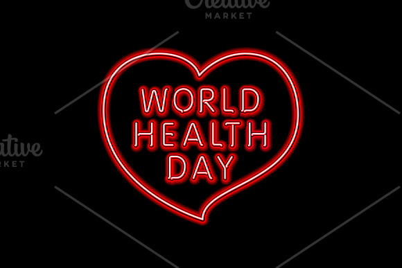 world health day neon vector heart in Graphics - product preview 1