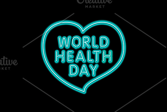 world health day neon vector heart in Graphics - product preview 2