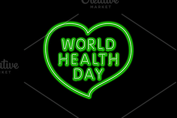 world health day neon vector heart in Graphics - product preview 3