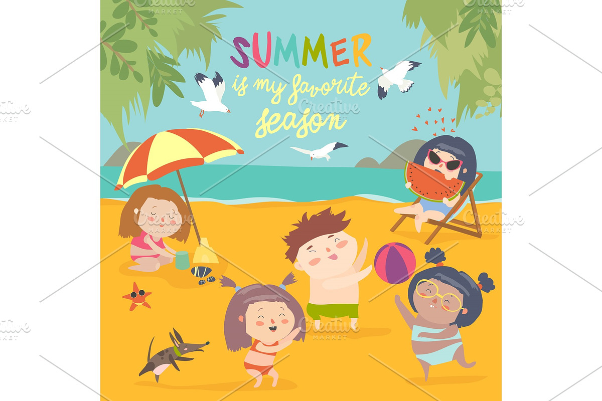 Summer childs outdoor activities. Beach holiday in Illustrations - product preview 8