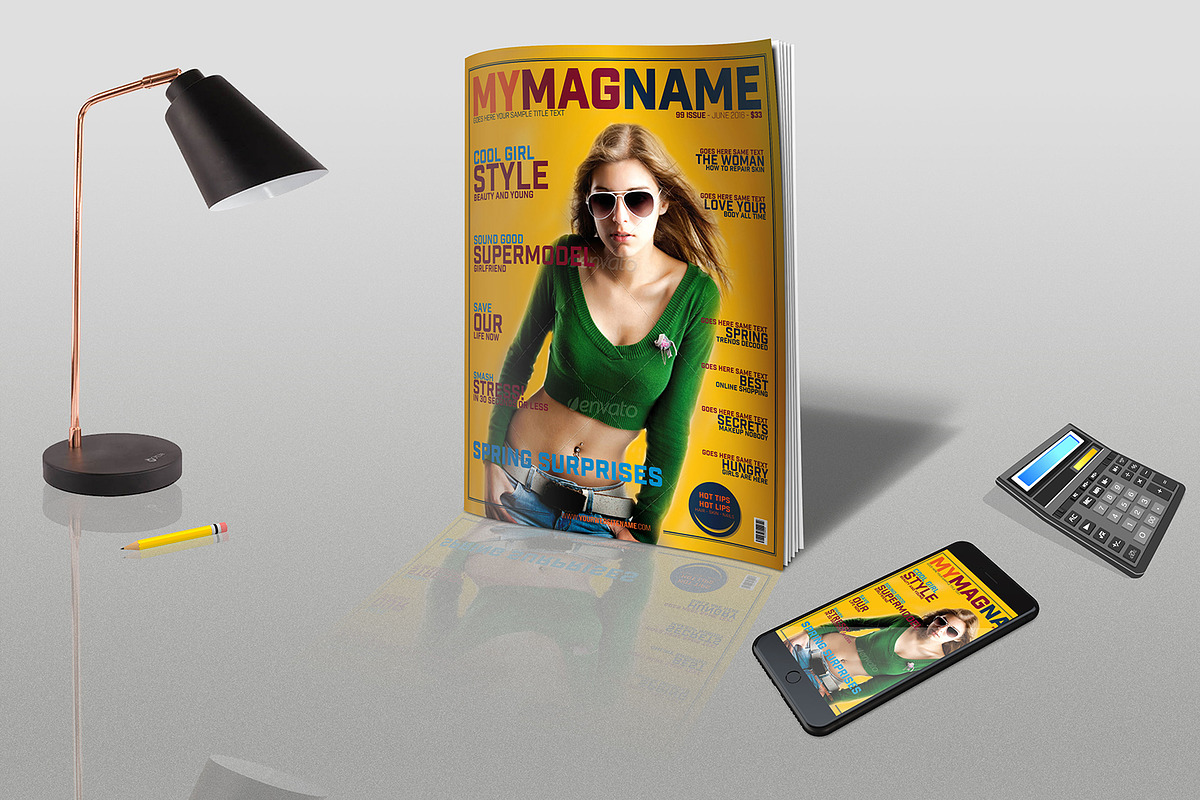Magazine Cover Mock-up Reflection in Magazine Templates - product preview 8