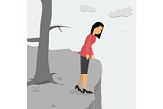 Depressed woman on a cliff looking down