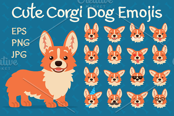 Cute Corgi Dog Emojis. Set.