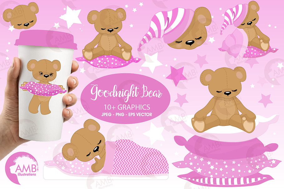 Teddy Bear Clipart in Pink, AMB-983