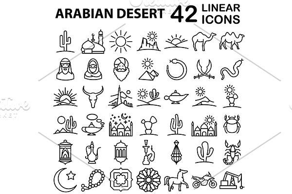 Arabian line icon set
