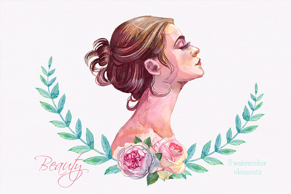 Woman profile clipart watercolor