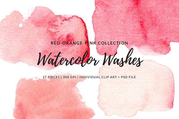 Red Orange Pink Watercolor Washes