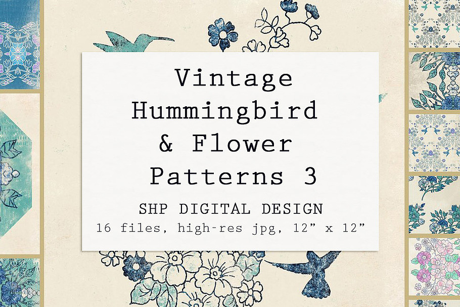 Vintage Hummingbird & Floral Pattern in Patterns - product preview 8