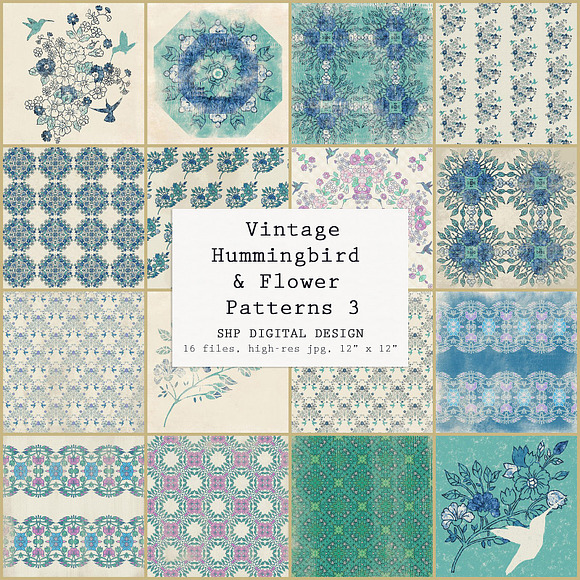 Vintage Hummingbird & Floral Pattern in Patterns - product preview 1