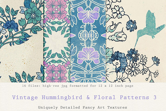 Vintage Hummingbird & Floral Pattern in Patterns - product preview 3
