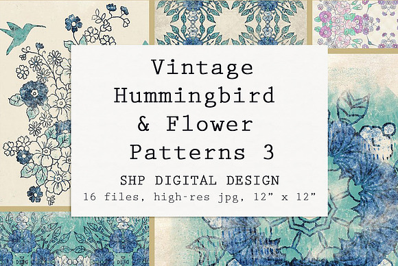 Vintage Hummingbird & Floral Pattern in Patterns - product preview 4