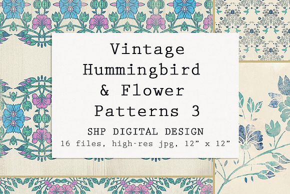 Vintage Hummingbird & Floral Pattern in Patterns - product preview 5