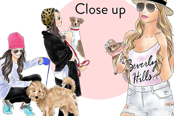 Girls with Dogs Clipart in Illustrations - product preview 2