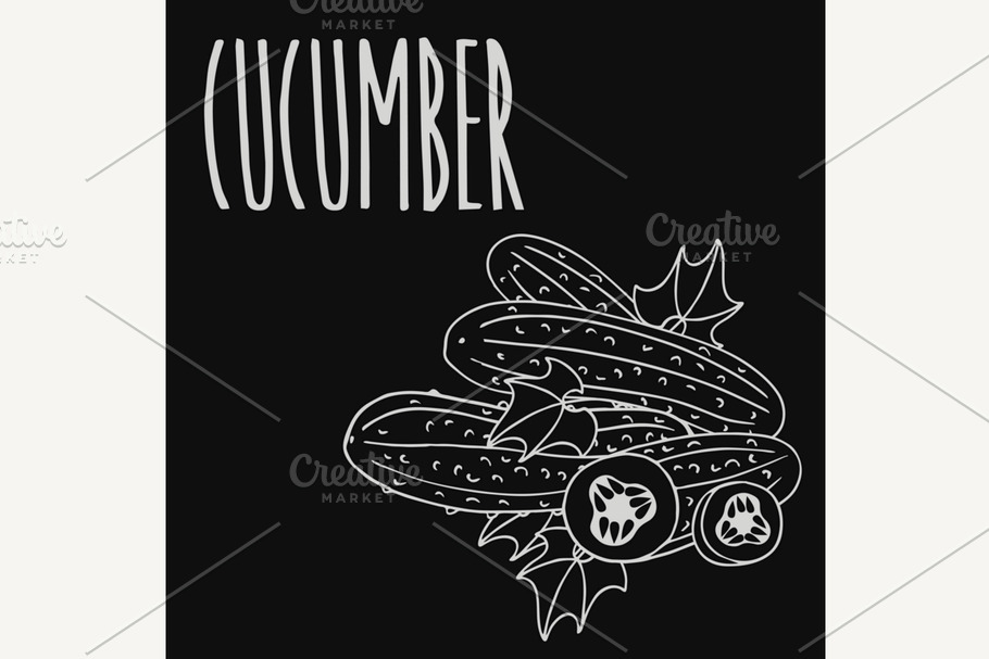 Chalkboard cucumber vegetable in Illustrations - product preview 8