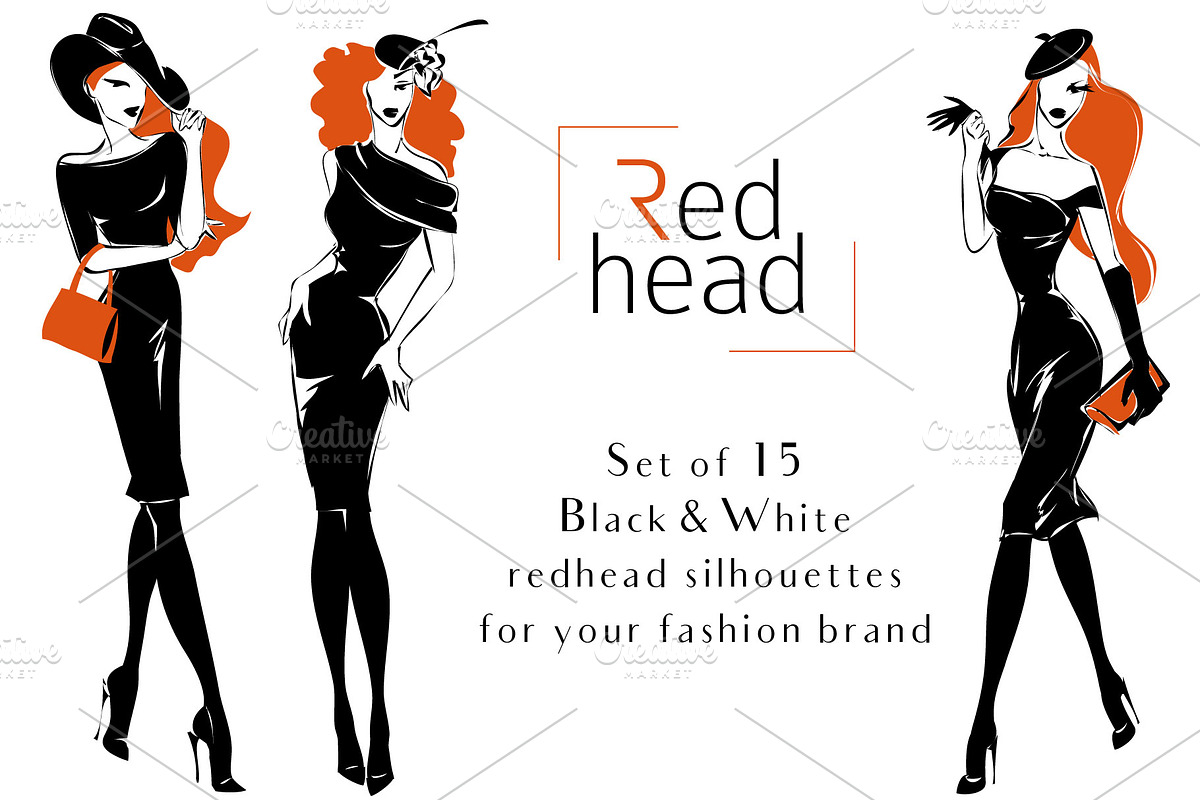 Redhead Fashion Silhouettes in Illustrations - product preview 8
