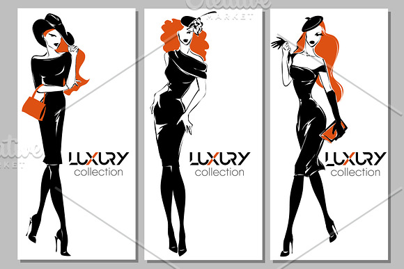 Redhead Fashion Silhouettes in Illustrations - product preview 1