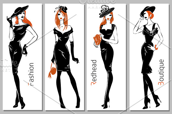 Redhead Fashion Silhouettes in Illustrations - product preview 3