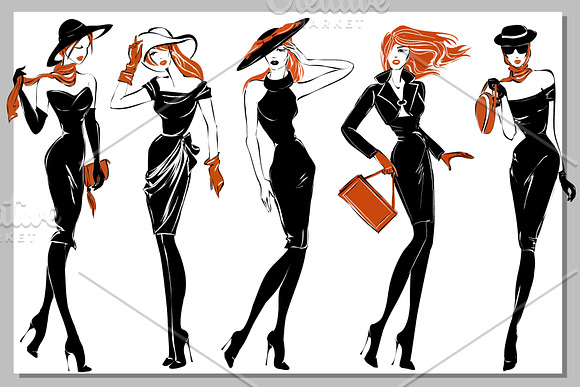 Redhead Fashion Silhouettes in Illustrations - product preview 4