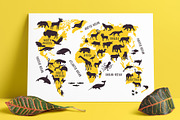Cartoon World Map with Animals 
