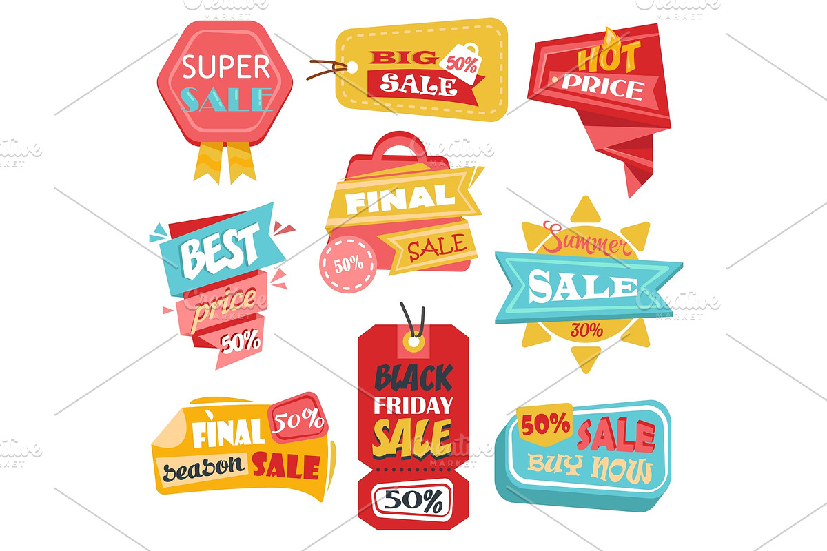 Discount tags or labels, stickers with price in Illustrations - product preview 8