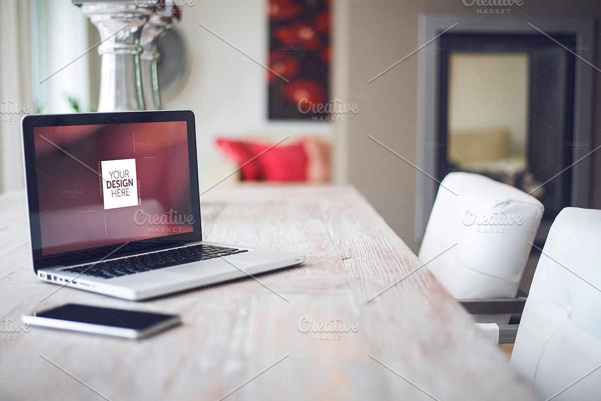 Simple home interior laptop mockup in Mobile & Web Mockups - product preview 8