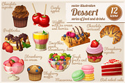 Set of food icons. Dessert.