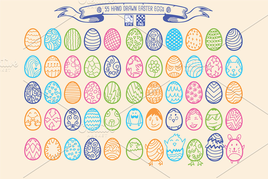 55 Hand Drawn Easter Eggs in Easter Icons - product preview 8