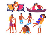 Couples in Love on Summer Holidays Illustrations