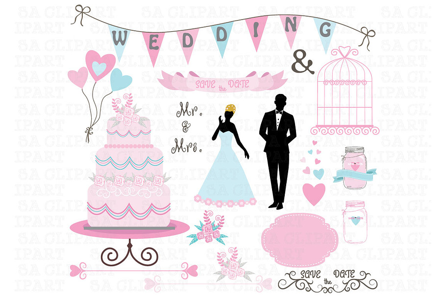 Wedding Doodle ClipArt in Illustrations - product preview 8