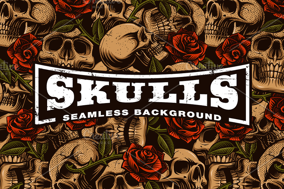 Skulls and Roses Seamless Background