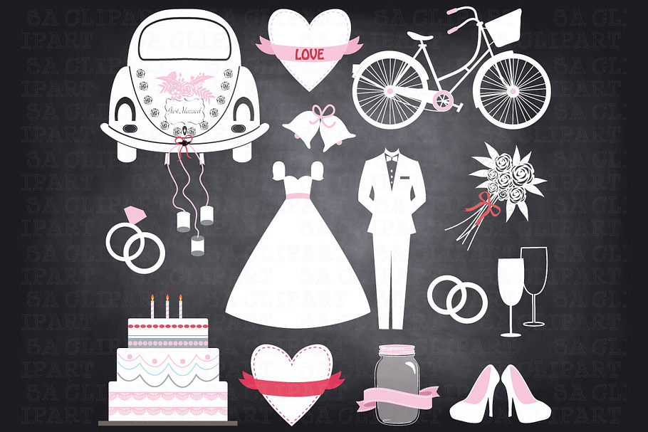 Chalkboard Wedding Doodle ClipArt in Illustrations - product preview 8