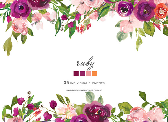 Watercolor Blush and Purple Florals in Illustrations - product preview 1